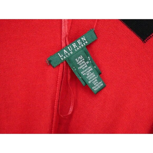 Lauren Ralph Lauren Wrap Poncho Wool blend Cape Size S/M Red Black Color Block‎ - Picture 4 of 6